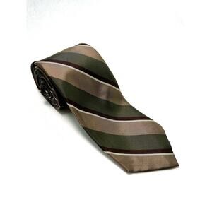 Vtg. Robert Talbott Silk Tie Brown Green Silver Stripes Neckte